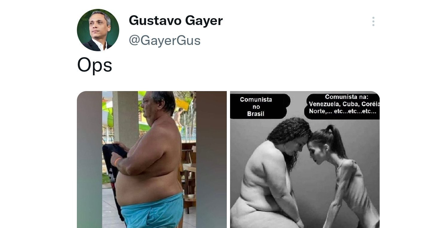 Gayer usa foto de conscientização sobre distúrbios alimentares para fazer chacota da forma física de Flávio Dino