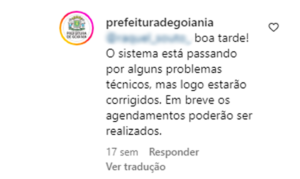 Print da Prefeitura no post do Instagram