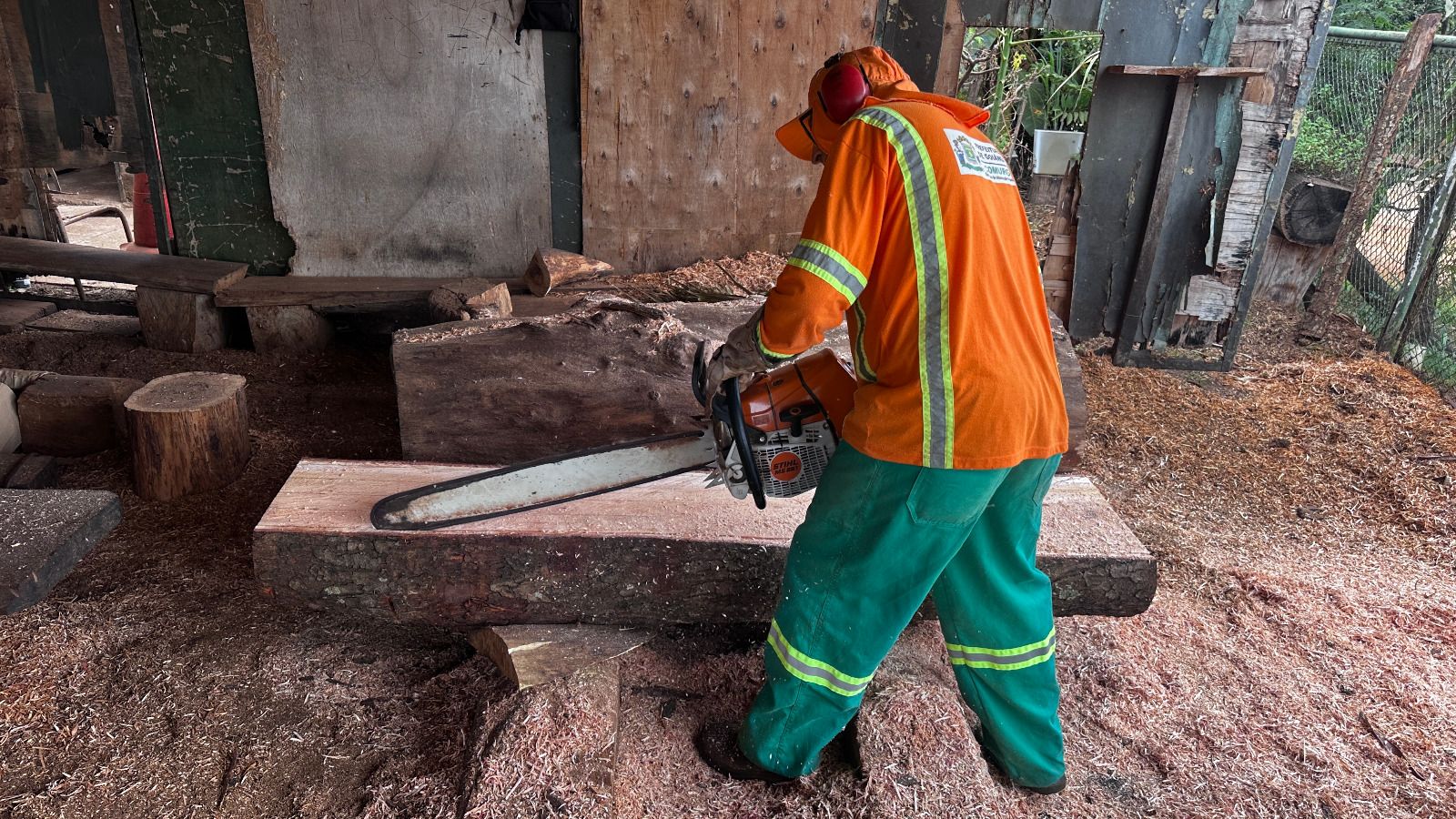 Comurg transforma árvores caídas em bancos para praças de Goiânia